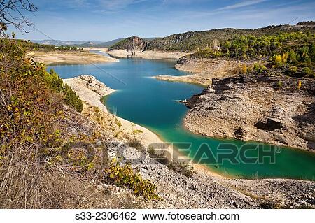 Stock Image - Entrepeñas reservoir in Sacedón. Guadalajara. Castilla la Mancha. Spain. Europe.. Fotosearch