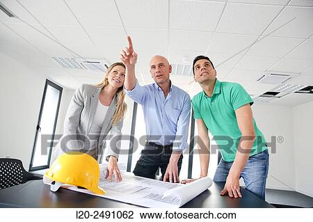 Stock Image - Executives. Site plan. Meeting room. Office building.. Fotosearch