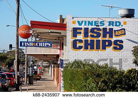 Stock Photo - Fish and Chips shop on North Geelong. Victoria, Australia.. Fotosearch