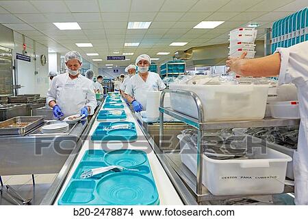 Food serving line, Hospital meal preparation, Kitchen, Hospital Donostia, San Sebastian, Gipuzkoa, Basque Country, Spain View Large Photo Image Picture - Food serving line, Hospital meal preparation, Kitchen, Hospital Donostia, San Sebastian, Gipuzkoa, Basque Country, Spain. Fotosearch