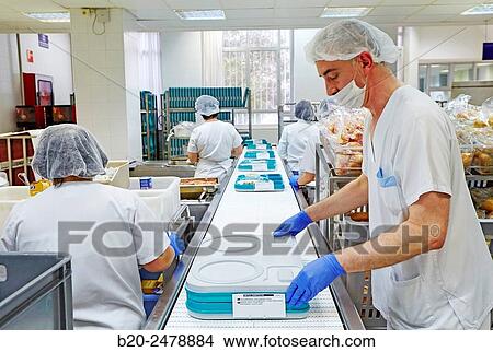 Food serving line, Hospital meal preparation, Kitchen, Hospital Donostia, San Sebastian, Gipuzkoa, Basque Country, Spain View Large Photo Image Picture - Food serving line, Hospital meal preparation, Kitchen, Hospital Donostia, San Sebastian, Gipuzkoa, Basque Country, Spain. Fotosearch