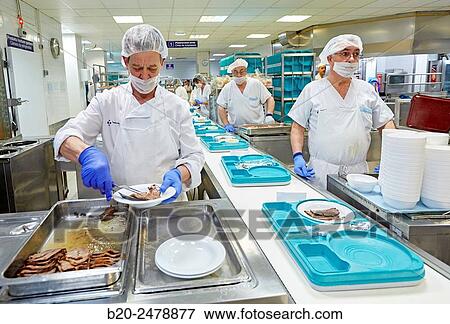 Food serving line, Hospital meal preparation, Kitchen, Hospital Donostia, San Sebastian, Gipuzkoa, Basque Country, Spain View Large Photo Image Stock Photo - Food serving line, Hospital meal preparation, Kitchen, Hospital Donostia, San Sebastian, Gipuzkoa, Basque Country, Spain. Fotosearch