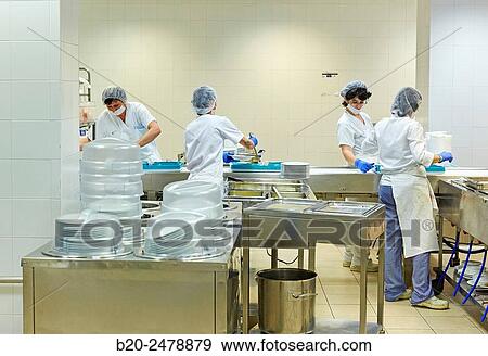 Food serving line, Hospital meal preparation, Kitchen, Hospital Donostia, San Sebastian, Gipuzkoa, Basque Country, Spain View Large Photo Image Stock Photo - Food serving line, Hospital meal preparation, Kitchen, Hospital Donostia, San Sebastian, Gipuzkoa, Basque Country, Spain. Fotosearch