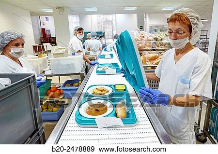 Food serving line, Hospital meal preparation, Kitchen, Hospital Donostia, San Sebastian, Gipuzkoa, Basque Country, Spain View Large Photo Image Stock Photo - Food serving line, Hospital meal preparation, Kitchen, Hospital Donostia, San Sebastian, Gipuzkoa, Basque Country, Spain. Fotosearch