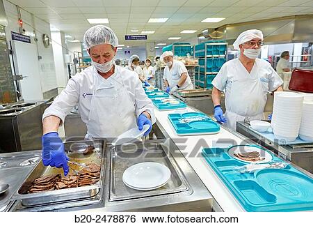 Food serving line, Hospital meal preparation, Kitchen, Hospital Donostia, San Sebastian, Gipuzkoa, Basque Country, Spain View Large Photo Image Stock Photograph - Food serving line, Hospital meal preparation, Kitchen, Hospital Donostia, San Sebastian, Gipuzkoa, Basque Country, Spain. Fotosearch