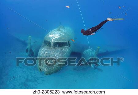 Freediver and wreckplan Douglas Dakota, Mediterranean Sea, Kash, Turkey. View Large Photo Image Stock Image - Freediver and wreckplan Douglas Dakota, Mediterranean Sea, Kash, Turkey.. Fotosearch