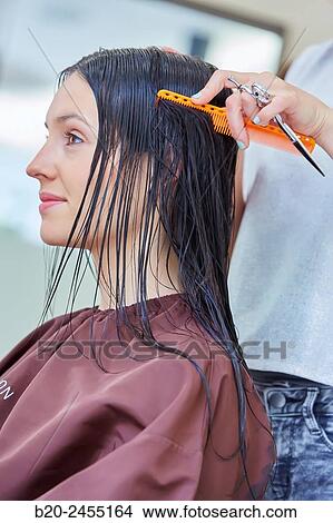 Hairdresser cutting the hair of a woman. Hairdressing salon and Beauty Clinic. View Large Photo Image Picture - Hairdresser cutting the hair of a woman. Hairdressing salon and Beauty Clinic.. Fotosearch