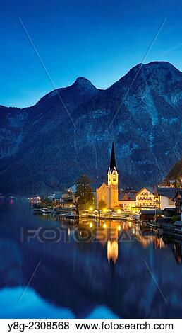 Hallstatt on the Hallstatter lake, Austria. View Large Photo Image Stock Photo - Hallstatt on the Hallstatter lake, Austria.. Fotosearch