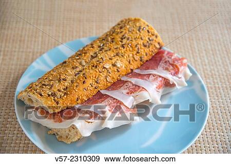 Iberian ham sandwich. View Large Photo Image Stock Photo - Iberian ham sandwich.. Fotosearch