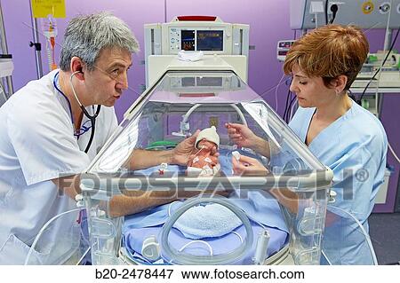 Stock Photo - Incubator, Medical care, Neonate Intensive care Unit, ICU, Hospital Donostia, San Sebastian, Gipuzkoa, Basque Country, Spain. Fotosearch