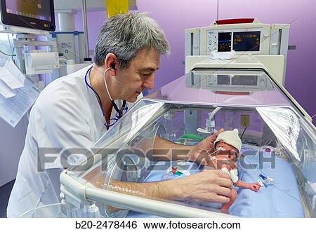 Stock Photograph - Incubator, Medical care, Neonate Intensive care Unit, ICU, Hospital Donostia, San Sebastian, Gipuzkoa, Basque Country, Spain. Fotosearch