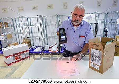 Stock Image - Input control of materials with bar codes, Warehouse, Hospital Donostia, San Sebastian, Gipuzkoa, Basque Country, Spain. Fotosearch