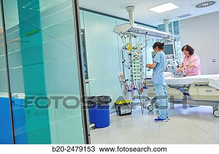 Stock Image - Intensive Care Unit ICU, Hospital Donostia, San Sebastian, Gipuzkoa, Basque Country, Spain. Fotosearch