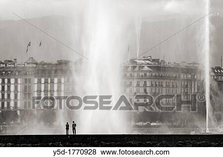 Jet d´Eau, huge fountain in the town of Geneva, located on Geneva Lake, the landmark of the town View Large Photo Image Stock Photo - Jet d´Eau, huge fountain in the town of Geneva, located on Geneva Lake, the landmark of the town. Fotosearch
