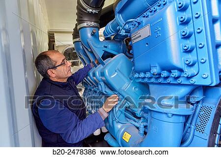 Maintenance worker, Cogeneration engine, Electric generator, uninterrupted electric service, Hospital Donostia, San Sebastian, Gipuzkoa, Basque Country, Spain View Large Photo Image Stock Photograph - Maintenance worker, Cogeneration engine, Electric generator, uninterrupted electric service, Hospital Donostia, San Sebastian, Gipuzkoa, Basque Country, Spain. Fotosearch