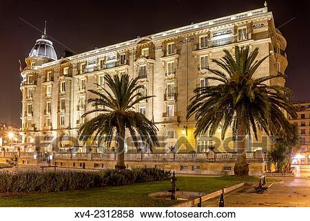 Maria Cristina Hotel. Old town of San Sebastián by night. Donostia, Basque Country, Spain. View Large Photo Image Stock Photo - Maria Cristina Hotel. Old town of San Sebastián by night. Donostia, Basque Country, Spain.. Fotosearch