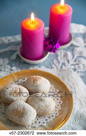 Stock Image - Marzipan cakes, typical Christmas dessert. Spain.. Fotosearch