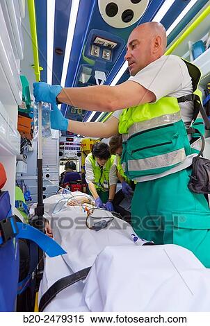 Stock Photography - Medicalized ambulance, Emergency room, Hospital Donostia, San Sebastian, Gipuzkoa, Basque Country, Spain. Fotosearch