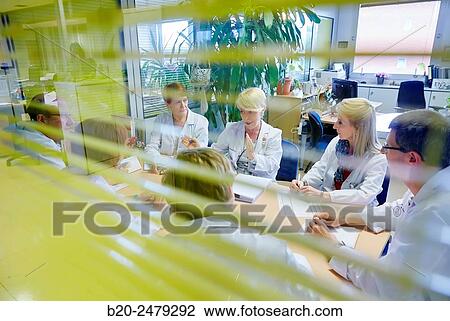 Stock Image - Meeting of health professionals, Human Resources Department, Hospital Donostia, San Sebastian, Gipuzkoa, Basque Country, Spain. Fotosearch