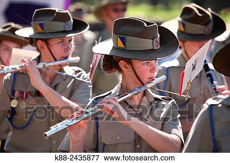 Stock Photo - Military parade on ANZAC day (25 April). Melbourne, Victoria, Australia.. Fotosearch