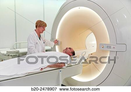 Stock Photo - MRI scan, NMR (Nuclear Magnetic Resonance), medical imaging for diagnosis, Hospital Donostia, San Sebastian, Gipuzkoa, Basque Country, Spain. Fotosearch