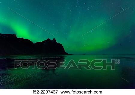 Northern Lights, Stokksnes Peninsula, Hofn, Southern Iceland, Iceland, Europe. View Large Photo Image Stock Photo - Northern Lights, Stokksnes Peninsula, Hofn, Southern Iceland, Iceland, Europe.. Fotosearch