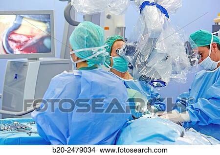Picture - Operating room, Brain operation, Neurosurgery, Hospital Donostia, San Sebastian, Gipuzkoa, Basque Country, Spain. Fotosearch
