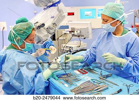 Picture - Operating room, Brain operation, Neurosurgery, Hospital Donostia, San Sebastian, Gipuzkoa, Basque Country, Spain. Fotosearch