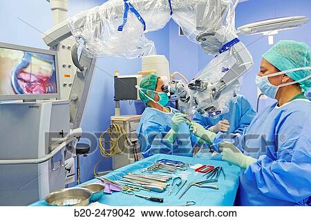 Stock Image - Operating room, Brain operation, Neurosurgery, Hospital Donostia, San Sebastian, Gipuzkoa, Basque Country, Spain. Fotosearch