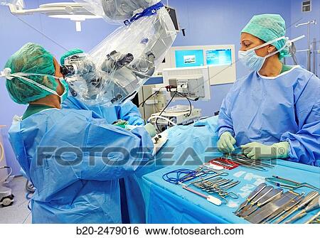 Stock Photograph - Operating room, Brain operation, Neurosurgery, Hospital Donostia, San Sebastian, Gipuzkoa, Basque Country, Spain. Fotosearch