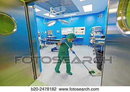 Stock Image - Operating room cleaning, Ambulatory Surgery, Hospital Donostia, San Sebastian, Gipuzkoa, Basque Country, Spain. Fotosearch