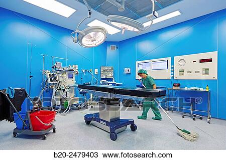Stock Image - Operating room cleaning, Ambulatory Surgery, Hospital Donostia, San Sebastian, Gipuzkoa, Basque Country, Spain. Fotosearch
