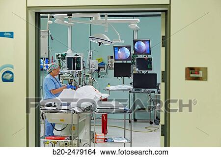 Picture - Operating room for placement of defibrillator. Intensive Care Unit ICU, Hospital Donostia, San Sebastian, Gipuzkoa, Basque Country, Spain. Fotosearch