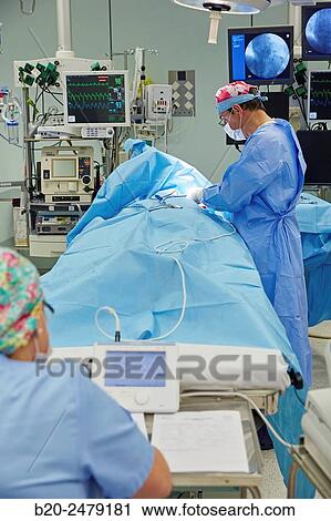 Stock Image - Operating room for placement of defibrillator. Intensive Care Unit ICU, Hospital Donostia, San Sebastian, Gipuzkoa, Basque Country, Spain. Fotosearch