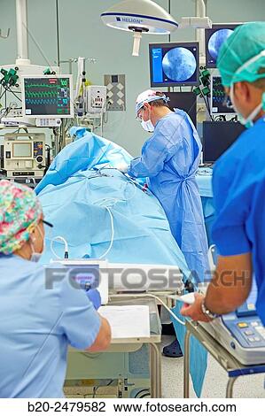 Stock Image - Operating room for placement of defibrillator. Intensive Care Unit ICU, Hospital Donostia, San Sebastian, Gipuzkoa, Basque Country, Spain. Fotosearch