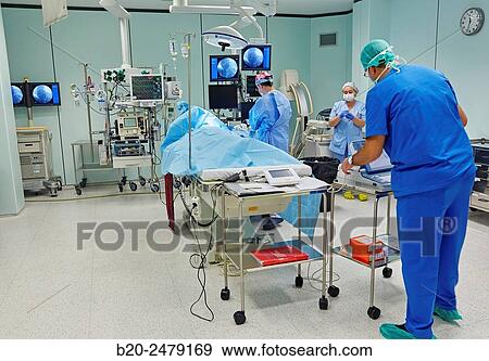 Stock Photo - Operating room for placement of defibrillator. Intensive Care Unit ICU, Hospital Donostia, San Sebastian, Gipuzkoa, Basque Country, Spain. Fotosearch