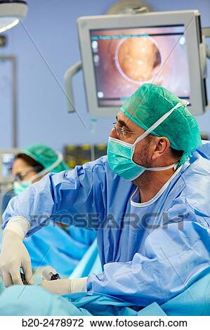 Stock Image - Operating room, Prostate cancer robotic surgery, Da Vinci surgical robot, Urology, Hospital Donostia, San Sebastian, Gipuzkoa, Basque Country, Spain. Fotosearch