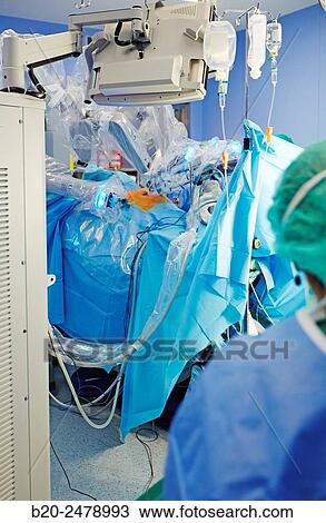 Stock Image - Operating room, Prostate cancer robotic surgery, Da Vinci surgical robot, Urology, Hospital Donostia, San Sebastian, Gipuzkoa, Basque Country, Spain. Fotosearch