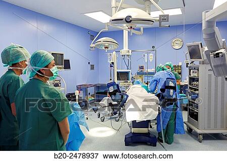 Stock Photo - Operating room, Prostate cancer robotic surgery, Da Vinci surgical robot, Urology, Hospital Donostia, San Sebastian, Gipuzkoa, Basque Country, Spain. Fotosearch