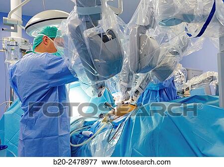 Stock Photo - Operating room, Prostate cancer robotic surgery, Da Vinci surgical robot, Urology, Hospital Donostia, San Sebastian, Gipuzkoa, Basque Country, Spain. Fotosearch