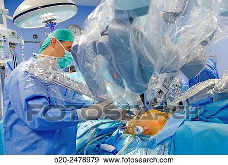 Stock Photo - Operating room, Prostate cancer robotic surgery, Da Vinci surgical robot, Urology, Hospital Donostia, San Sebastian, Gipuzkoa, Basque Country, Spain. Fotosearch
