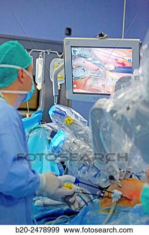 Stock Photo - Operating room, Prostate cancer robotic surgery, Da Vinci surgical robot, Urology, Hospital Donostia, San Sebastian, Gipuzkoa, Basque Country, Spain. Fotosearch