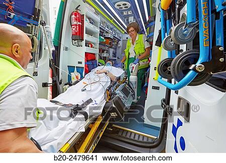 Patient transfer stretcher, Medicalized ambulance, Emergency room, Hospital Donostia, San Sebastian, Gipuzkoa, Basque Country, Spain View Large Photo Image Stock Image - Patient transfer stretcher, Medicalized ambulance, Emergency room, Hospital Donostia, San Sebastian, Gipuzkoa, Basque Country, Spain. Fotosearch