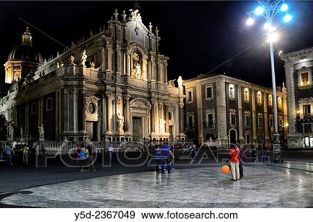 Piazza del Duomo, Cathedral of Catania, main tourist attractions of Catania, Sicily, Italy. View Large Photo Image Stock Photo - Piazza del Duomo, Cathedral of Catania, main tourist attractions of Catania, Sicily, Italy.. Fotosearch