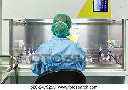 Stock Photography - Preparation of drugs in laminar flow hood, epidural anesthesia, Clean room, Pharmacy, Hospital Donostia, San Sebastian, Gipuzkoa, Basque Country, Spain. Fotosearch