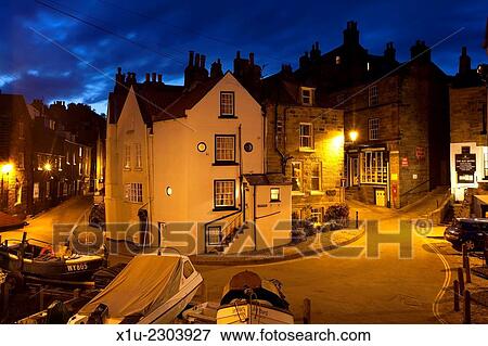 Robin Hoods Bay from The Dock at Dusk Yorkshire Coast England. View Large Photo Image Stock Photo - Robin Hoods Bay from The Dock at Dusk Yorkshire Coast England.. Fotosearch