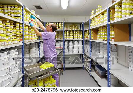 Stock Photograph - Sample storage, Anatomic Pathology, Hospital Donostia, San Sebastian, Gipuzkoa, Basque Country, Spain. Fotosearch