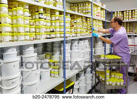 Stock Photography - Sample storage, Anatomic Pathology, Hospital Donostia, San Sebastian, Gipuzkoa, Basque Country, Spain. Fotosearch
