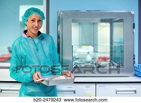 Stock Image - SAS window, Preparation of drugs, Clean room, Pharmacy, Hospital Donostia, San Sebastian, Gipuzkoa, Basque Country, Spain. Fotosearch