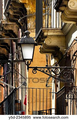 Street lamp, architectural detail, Via Garibaldi, Catania, Sicily, Italy. View Large Photo Image Stock Photography - Street lamp, architectural detail, Via Garibaldi, Catania, Sicily, Italy.. Fotosearch